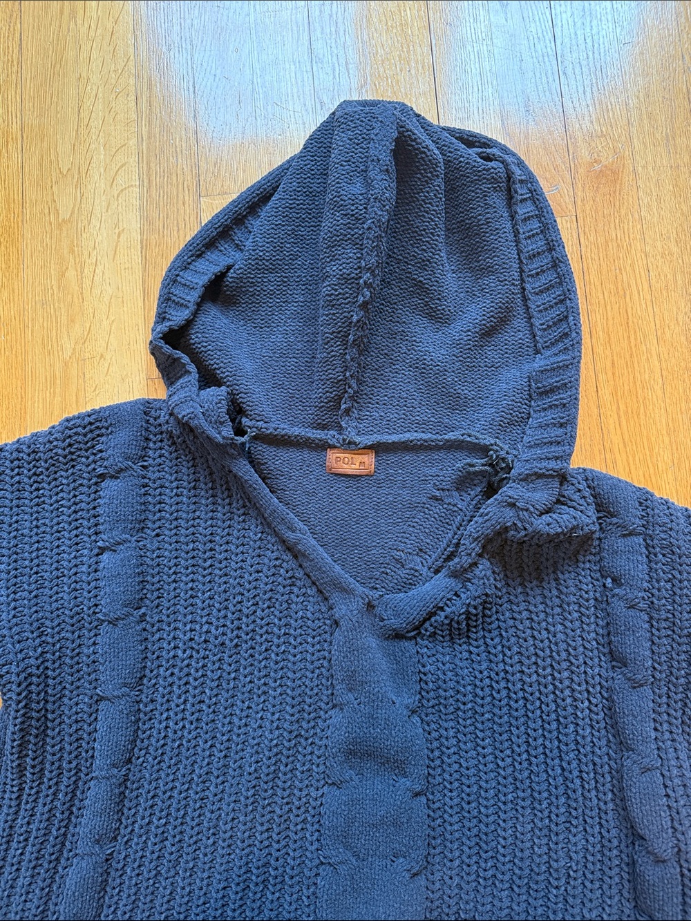 Pol dark grey Cable-Knit V-Neck Hooded Sweater - Picture 3 of 4